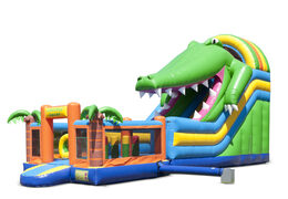 The inflatable slide in crocodile theme with a splash pool, impressive 3D object, fresh colors and the 3D obstacles for kids. Buy inflatable slides now online at JB Inflatables UK