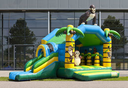 Buy an inflatable multifun bouncy castle with a jungle theme roof with a 3D object of a gorilla on top for kids at JB Inflatables UK. Order bouncy castles online at JB Inflatables UK