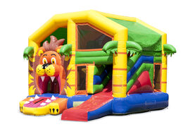 Buy an inflatable indoor multiplay bouncy castle with slide in a lion theme for children. Order inflatable bouncy castles online at JB Inflatables UK