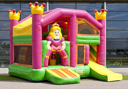 Order medium inflatable multiplay bouncy castle with slide in princess theme for children. Order inflatable bouncy castles online at JB Inflatables UK