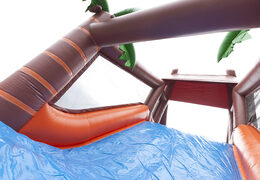 Unique 17 meter wide obstacle course in jungle theme with 7 game elements and colorful objects for kids. Buy inflatable obstacle courses online now at JB Inflatables UK