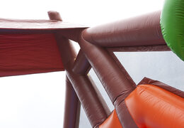 Order a jungle themed inflatable obstacle course with 7 game elements and colorful objects for kids. Buy inflatable obstacle courses online now at JB Inflatables UK