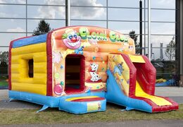 Order maxi multiplay bounce house in clown theme with a slide for kids at JB Inflatables UK. Buy bounce houses online now at JB Inflatables UK