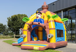 Buy covered multifun super bouncy castle with slide in pirate theme for children. Order inflatable bouncy castles online at JB Inflatables UK