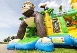 Medium inflatable multiplay bouncy castle in safari gorilla theme for children. Order inflatable bouncy castles online at JB Inflatables UK