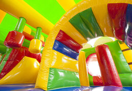 Medium inflatable multiplay bouncer with slide in crocodile theme for children. Order inflatable bouncers online at JB Inflatables UK