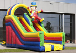 Unique multifunctional slide in clown theme with a splash pool, impressive 3D object, fresh colors and the 3D obstacles for children. Buy inflatable slides now online at JB Inflatables UK
