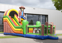 Multifunctional inflatable slide in a beach theme with a splash pool, impressive 3D object, fresh colors and the 3D obstacles for children. Buy inflatable slides now online at JB Inflatables UK