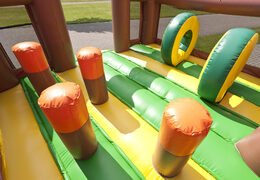 Gorilla themed inflatable slide with a splash pool, impressive 3D object, fresh colors and the 3D obstacles for kids. Order inflatable slides now online at JB Inflatables UK