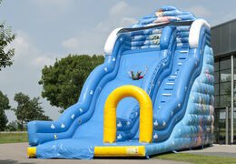 Buy Wave themed inflatable slide with wavy sliding surface and fun underwater world prints for kids. Order inflatable slides now online at JB Inflatables UK