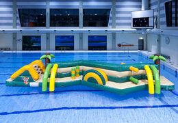 Buy unique double Zig Zag inflatable obstacle course in jungle theme for both young and old. Order inflatable pool games now online at JB Inflatables America