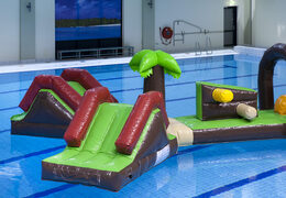 Inflatable assault course 16 meters long Double Hawaii Run XL swimming pool obstacle course with various exciting objects for both young and old. Order inflatable pool obstacle courses now online at JB Inflatables America