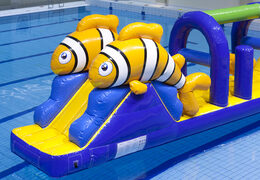 Order unique inflatable obstacle course adventure run in the theme of clownfish with challenging obstacle objects for both young and old. Buy inflatable water attractions online now at JB Inflatables America