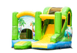 Buy a small indoor inflatable multiplay bounce house with slide in a jungle theme for kids. Order inflatable bounce houses online at JB Inflatables UK