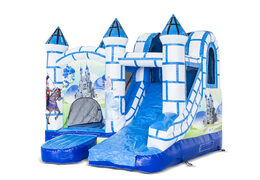 Order small indoor inflatable multiplay bouncy castle in theme blue and white castle with slide for children. Buy inflatable bouncy castles online at JB Inflatables UK