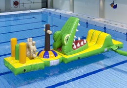 Order an inflatable airtight obstacle course in a crocodile theme with fun 3D objects for both young and old. Buy inflatable water attractions online now at JB Inflatables America