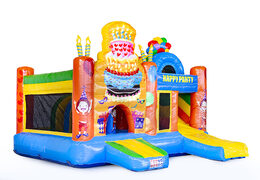 Medium inflatable multiplay bouncy castle in party theme for children. Order inflatable bouncy castles online at JB Inflatables UK