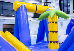 Cool surfer themed play island with a vine, climbing tower, round slide and obstacles for both young and old. Order inflatable pool games now online at JB Inflatables America