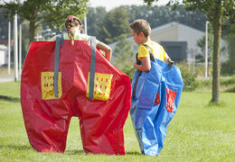 Buy unique red and blue sponge pants for both old and young. Get your inflatables now online at JB Inflatables America