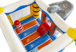 Buy shark-themed mini multiplay bouncy castle with slide for kids. Order inflatable bouncy castles with slide online at JB Inflatables UK