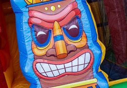 Buy inflatable boss slidebox bouncy castle in Hawaii theme with a slide for children. Order inflatables online at JB Inflatables UK