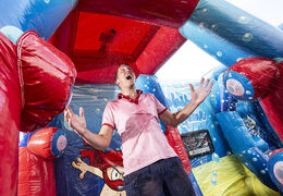 Order IPS Ninja Splash inflatable with a water sprayer for both young and old. Buy inflatable IPS Ninja attractions online now at JB Inflatables America 