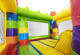 Purchase superblocks-themed mini inflatable bouncer with slide for kids. Order inflatable bouncers online at JB Inflatables UK