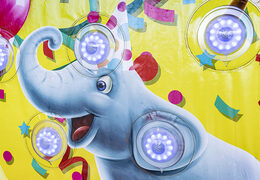 IPS Splash Wall inflatable in Party theme - detail with a water spray at the top for both young and old. Buy inflatable IPS Splash Walls now online at JB Inflatables America 