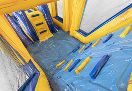 Inflatable 19 meter modular obstacle course in marble theme with matching 3D objects for children. Buy inflatable obstacle courses online now at JB Inflatables UK