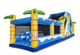 Order an obstacle course 13.5 meters long in the surf theme with appropriate 3D objects for kids. Buy inflatable obstacle courses online now at JB Inflatables UK