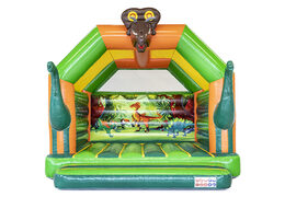Buy promotional custom made World of dinos A Frame Super bouncy castle with unique 3D objects and dino illustrations. Order now inflatable advertising bouncy castles in your own corporate identity at JB Inflatables UK