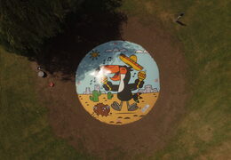 Personalized round airmountain for kids made at JB Inflatables UK. Airmountains in all shapes and sizes