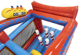 Buy a 17 meter wide rollercoaster themed obstacle course with 7 game elements and colorful objects for kids. Order inflatable obstacle courses now online at JB Inflatables UK