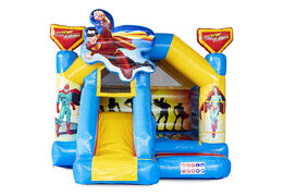 Superhero themed inflatable slide combo bouncy castle for sale at JB Inflatables UK. Order inflatable bouncy castles with slide at JB Inflatables UK