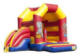 Midi multifun inflatable bounce house with roof for kids for sale in circus theme. Online available at JB Inflatables UK 