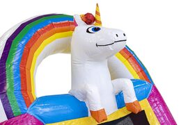 Order mini inflatable unicorn themed bouncer with slide for children. Buy inflatable bouncers online at JB Inflatables UK