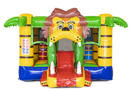 Lion-themed mini inflatable bouncy castle with slide for sale for kids. Order inflatable bouncy castles online at JB Inflatables UK