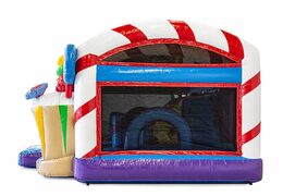 Inflatable multiplay candy bouncy castle with a slide in the middle and 3D objects for kids. Order bouncy castles online at JB Inflatables UK