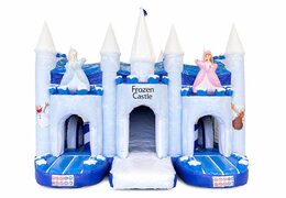Order a blue and white bouncy castle in the ice theme in a unique design, a slide and 3D objects for kids. Buy bouncy castles online at JB Inflatables UK