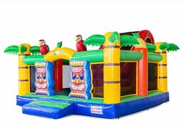 Buy a large inflatable open multiplay bouncy castle with slide in the Hawaii theme for children. Order inflatable bouncy castles online at JB Inflatables UK