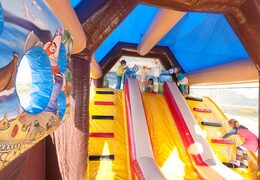 Order shooting combo pirate bouncy castle with cover, shooting game and slide for kids. Buy bouncy castles online at JB Inflatables UK