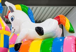 Medium inflatable multiplay bouncy castle with slide in fairy wonderland theme for children. Order inflatable bouncy castles online at JB Inflatables UK