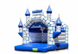 Buy standard blue castle bouncy castles with a knight theme for kids. Order bouncy castles online at JB Inflatables UK