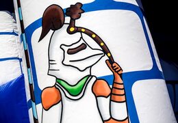 Order standard castle bounce houses with a knight theme in one blue color for children. Buy bounce houses online at JB Inflatables UK