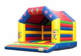 Big inflatable bouncy castle with roof in circus theme for sale for kids. Available at JB Inflatables UK online