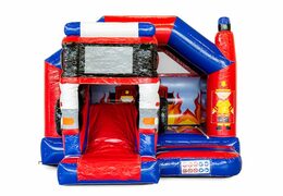 Buy inflatable slide combo firefighter-themed bouncy castle for kids in red en blue color. Order inflatable bouncy castles with slide now at JB Inflatables UK