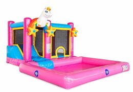 Opblaasbaar Multi Splash Bounce Unicorn luchtkussen met waterbadje kopen in thema unicorn eenhoorn regenboog rainbow voor kinderen bij JB Inflatables