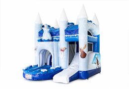 Klein overdekt opblaasbaar multiplay luchtkussen met glijbaan te koop in thema Frozen voor kinderen