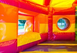 Klein overdekt opblaasbaar multiplay springkussen met glijbaan kopen in thema prinses roze voor kids