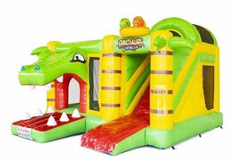 Compact inflatable bouncer with slide in Dino theme for sale for children